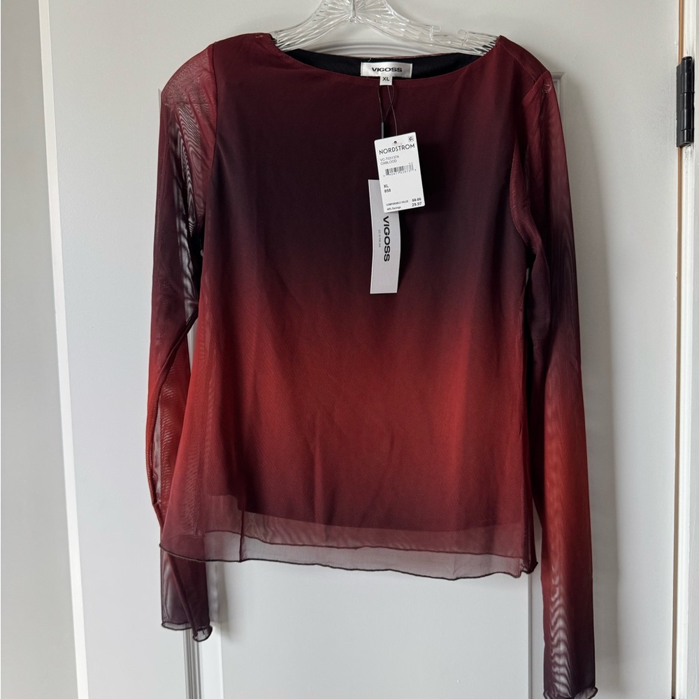 Vero Moda Red Ombre Sheer Long-Sleeve Blouse
